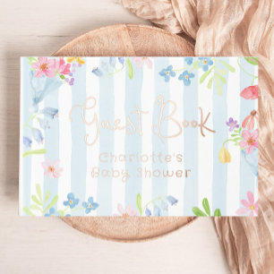 Baby in Bloom Whimsical Stripes Baby Shower Guest Book