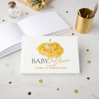 Baby in Bloom whimsy watercolor baby shower yellow Guest Book