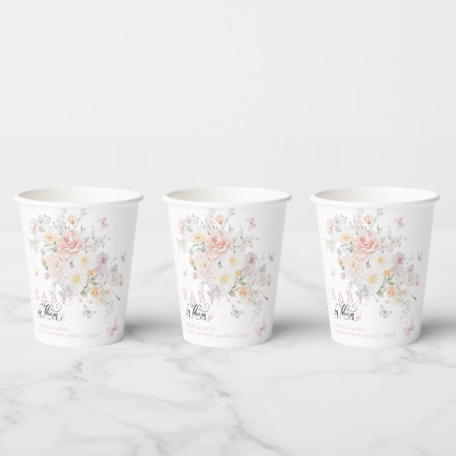 Baby in Bloom Wild Flower Butterfly Baby Shower Paper Cups (Multi)