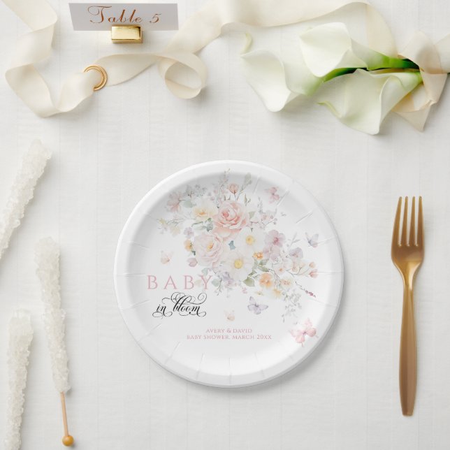Baby in Bloom Wild Flower Butterfly Baby Shower Paper Plate (Wedding)