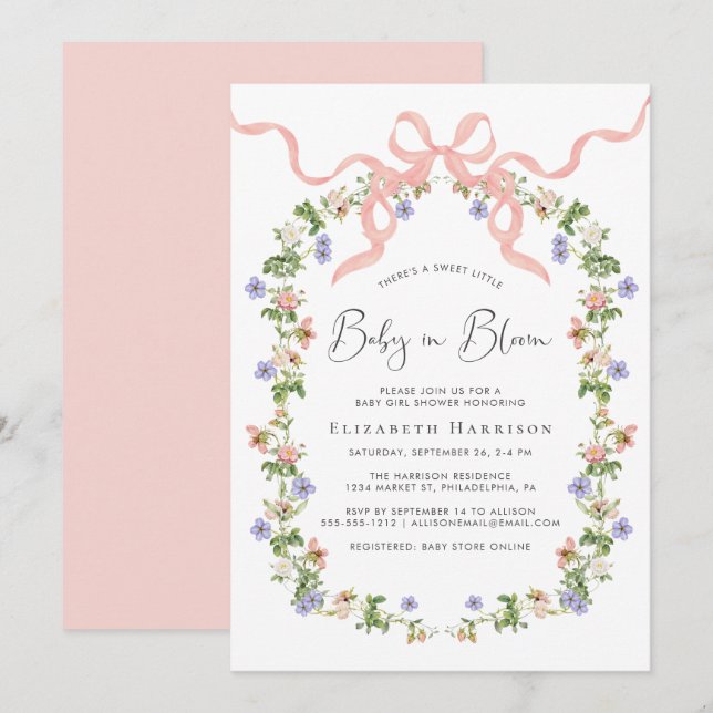 Baby In Bloom Wildflower Baby Girl Shower Invitation (Front/Back)