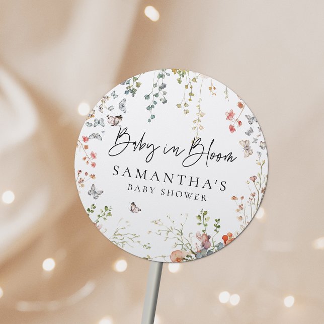 Baby in Bloom Wildflower Baby Shower Classic Round Sticker (Creator Uploaded)
