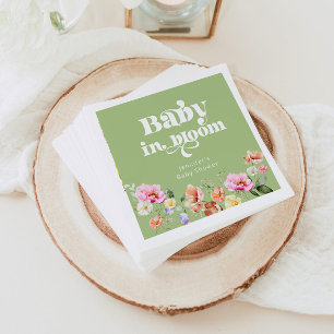 Baby in bloom wildflower baby shower green napkin