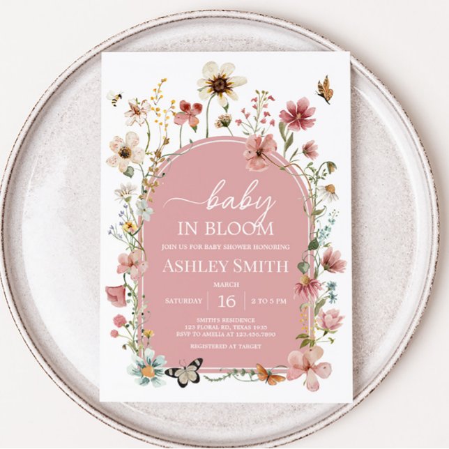 Baby in Bloom Wildflower Baby Shower  Invitation (Muted Pink Spring Flowers Baby Shower Invitation)