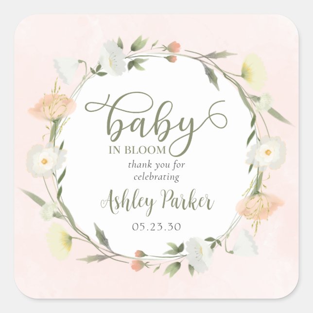 Baby In Bloom Wildflower Baby Shower Thank You Square Sticker (Front)
