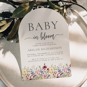 Baby in Bloom Wildflower Beige Arch Baby Shower Invitation