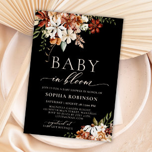 Baby in Bloom Wildflower Black Baby Shower Invitation