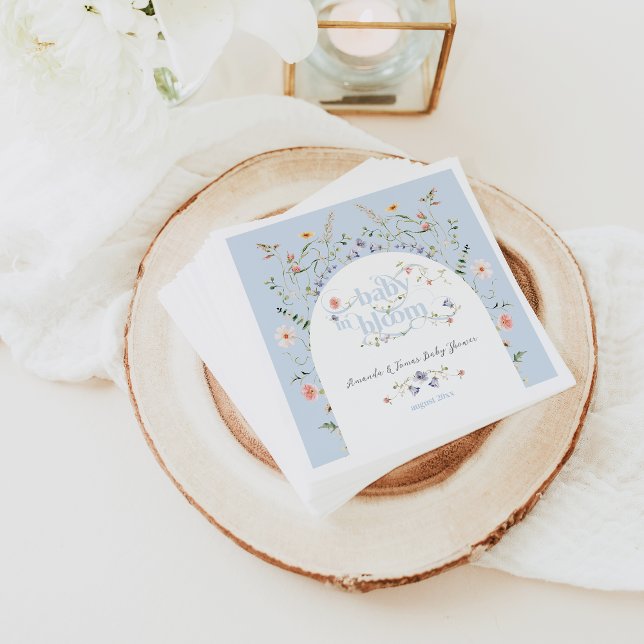 Baby in Bloom Wildflower Blue Boy Baby Shower Napkin (Creator Uploaded)