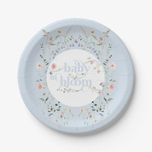 Baby in Bloom Wildflower Blue Boy Baby Shower Paper Plate