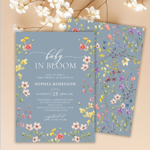 Baby in Bloom Wildflower Boho Blue Baby Shower Invitation