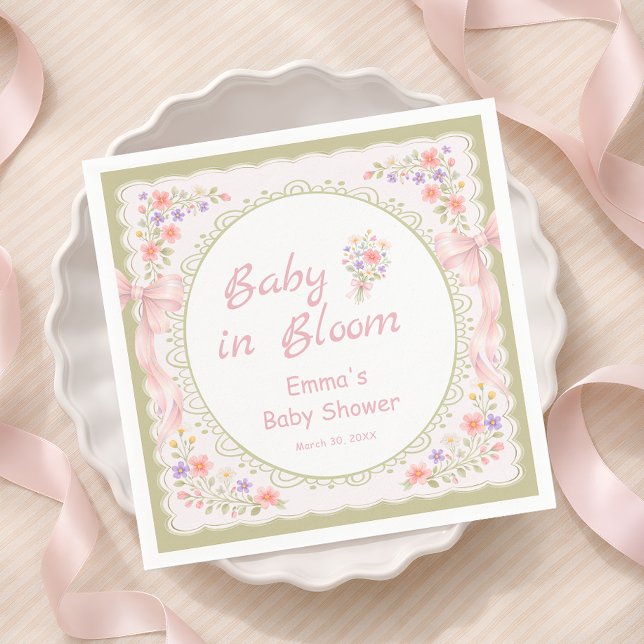 Baby in Bloom Wildflower Bow Baby Shower  Napkin (Creator Uploaded)