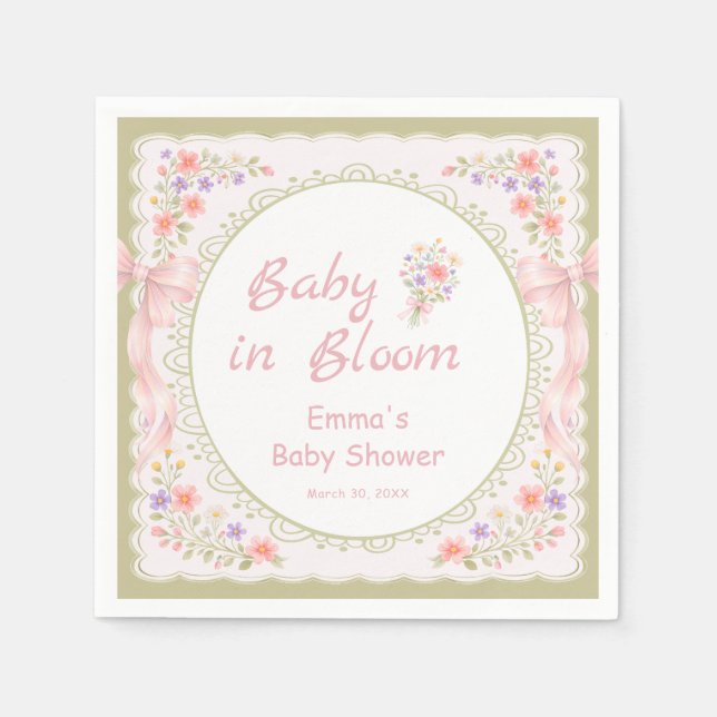 Baby in Bloom Wildflower Bow Baby Shower  Napkin (Front)