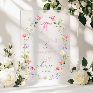Baby in Bloom Wildflower Bow Baby Shower Welcome Acrylic Sign