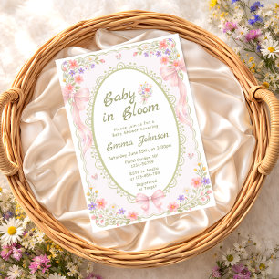 Baby in Bloom Wildflower Bow Girl Baby Shower Invitation