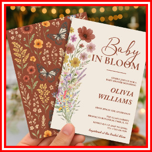 Baby in Bloom Wildflower Burnt Orange Baby Shower Invitation