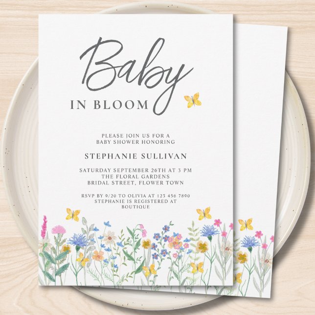 Baby in Bloom Wildflower Butterflies Baby Shower Invitation (Creator Uploaded)
