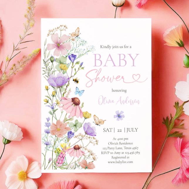 Baby in Bloom Wildflower Butterflies Baby Shower Invitation (Creator Uploaded)