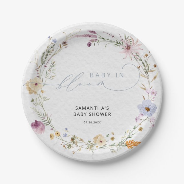 Baby in Bloom Wildflower Cute Baby Shower  Paper Plate (Front)