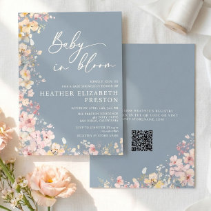 Baby In Bloom Wildflower Dusty Blue Baby Shower Invitation