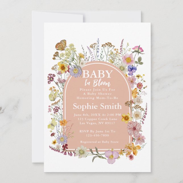 Baby In bloom Wildflower Dusty Pink Invitation (Front)