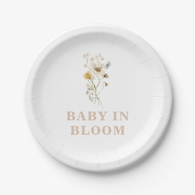 Baby in Bloom Wildflower Elegant boho Baby Shower Paper Plate (Front)