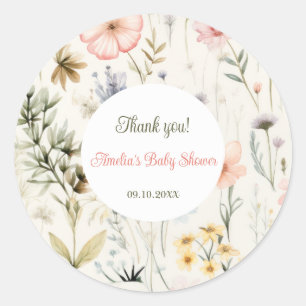 Baby in Bloom Wildflower Floral Baby Shower Favour Classic Round Sticker
