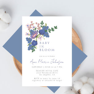 Baby In Bloom Wildflower Floral Blue Baby Shower Invitation