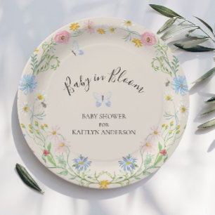 Baby in Bloom Wildflower Floral Butterfly Shower Paper Plate