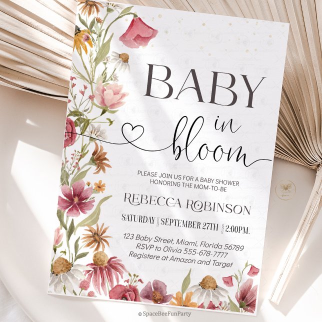 Baby in Bloom Wildflower garden Baby shower Invitation (baby in bloom, baby shower invitation, wildflower baby shower, floral baby shower, garden baby showe)