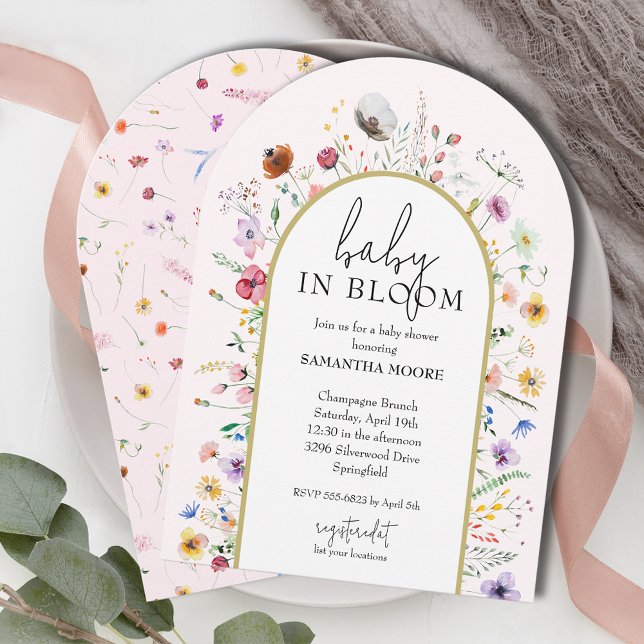 Baby in Bloom Wildflower Girl Baby Shower Arch Top Invitation (Baby in Bloom Wildflowers Girl Baby Shower Arch Top Invitations - INSTANT DOWNLOAD, PRINTED or both)
