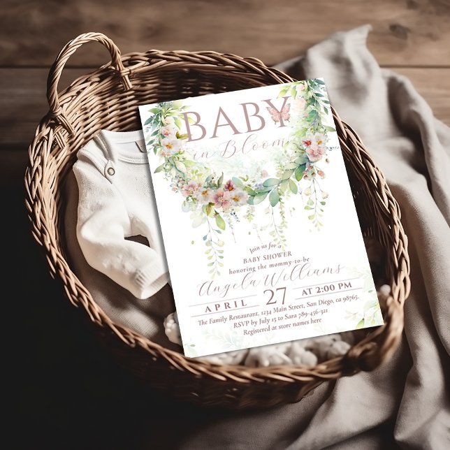 Baby in Bloom Wildflower Greenery Baby Girl Shower Invitation (Creator Uploaded)
