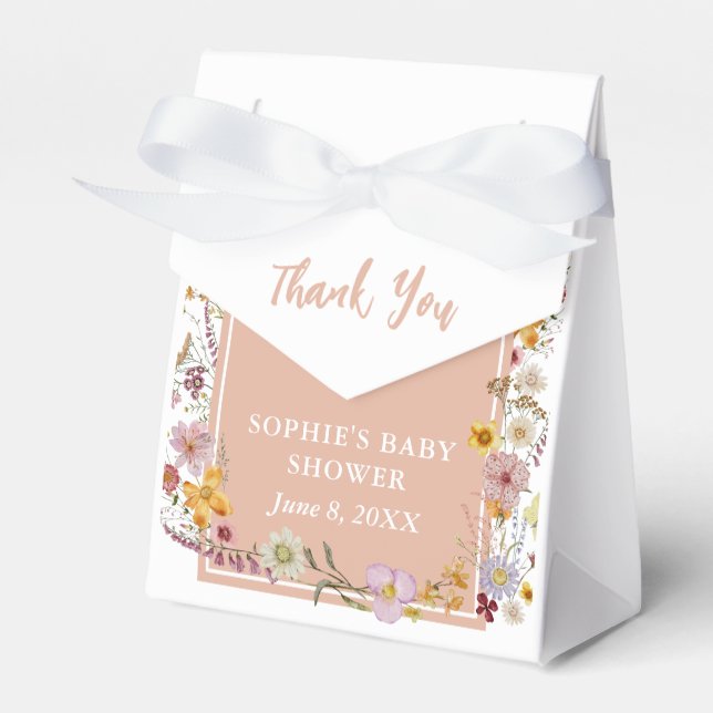 Baby In bloom Wildflower Mauve Pink Favour Box (Front Side)