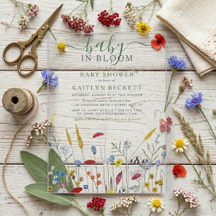 Baby in Bloom Wildflower Meadow Baby Shower Acrylic Invitations