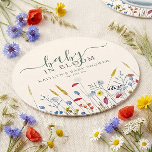 Baby in Bloom Wildflower Meadow Baby Shower Round Paper Coaster