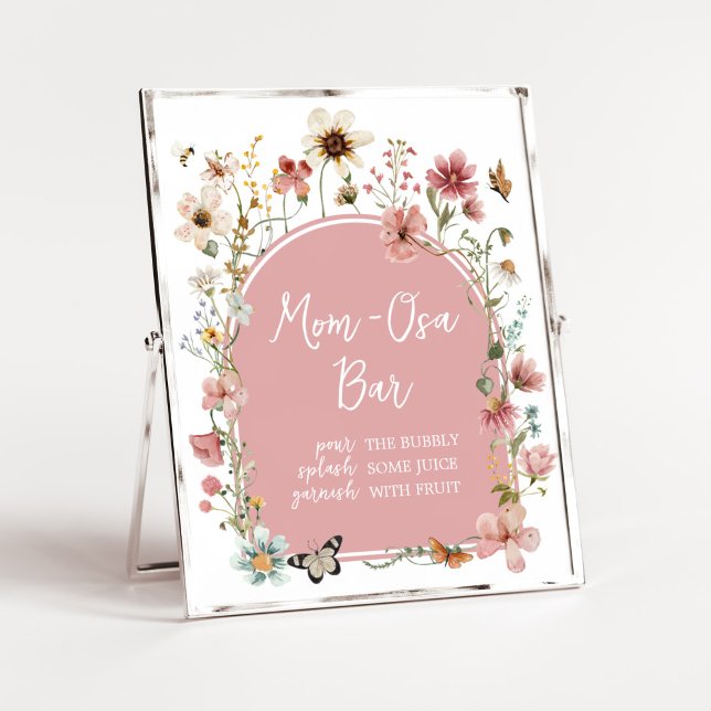 Baby in Bloom Wildflower Mum Osa Bar Poster (Muted Pink Spring Flowers Baby Shower Mom Osa Bar Sign )