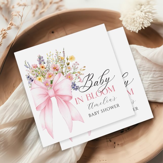 Baby In Bloom Wildflower Pink Bow Baby Shower  Napkin (Creator Uploaded)