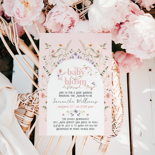 Baby in Bloom Wildflower  Pink Girl Baby Shower Invitation (Creator Uploaded)