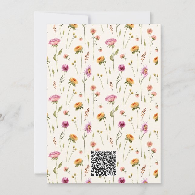Baby in Bloom Wildflower Pink Girl QR Baby Shower Invitation (Back)