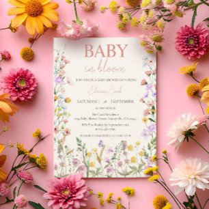 Baby in Bloom Wildflower Pink Girl QR Baby Shower Invitation
