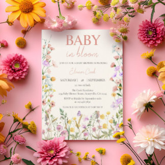 Baby in Bloom Wildflower Pink Girl QR Baby Shower Invitation