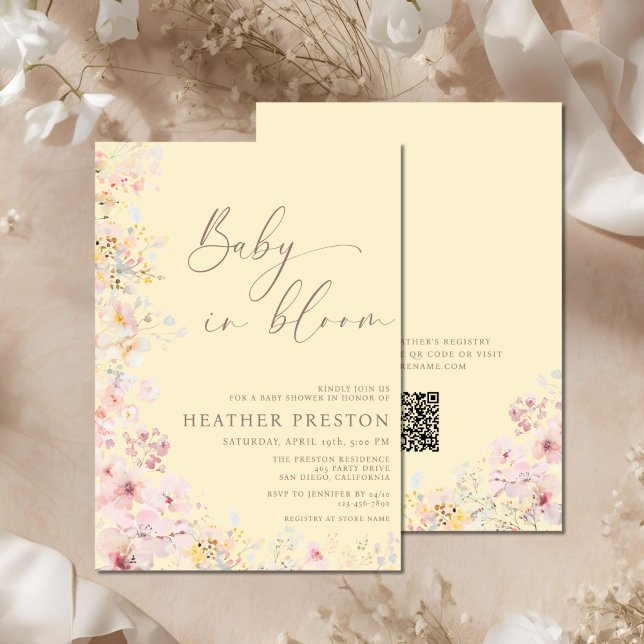 Baby In Bloom Wildflower QR Yellow Baby Shower Invitation (Creator Uploaded)