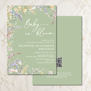 Baby In Bloom Wildflower Sage Green Baby Shower Invitation