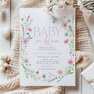 Baby in Bloom Wildflower Wreath Baby Shower Invitation