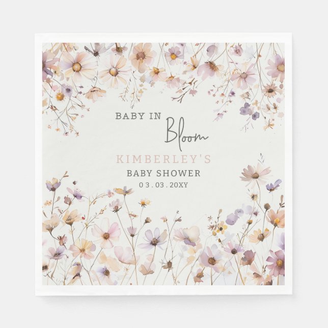 Baby in Bloom Wildflowers Baby Girl Baby Shower Napkin (Front)