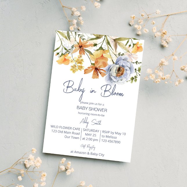 Baby in bloom wildflowers baby shower  invitation (Baby in bloom wildflowers spring summer baby shower invitation editable template instant download)