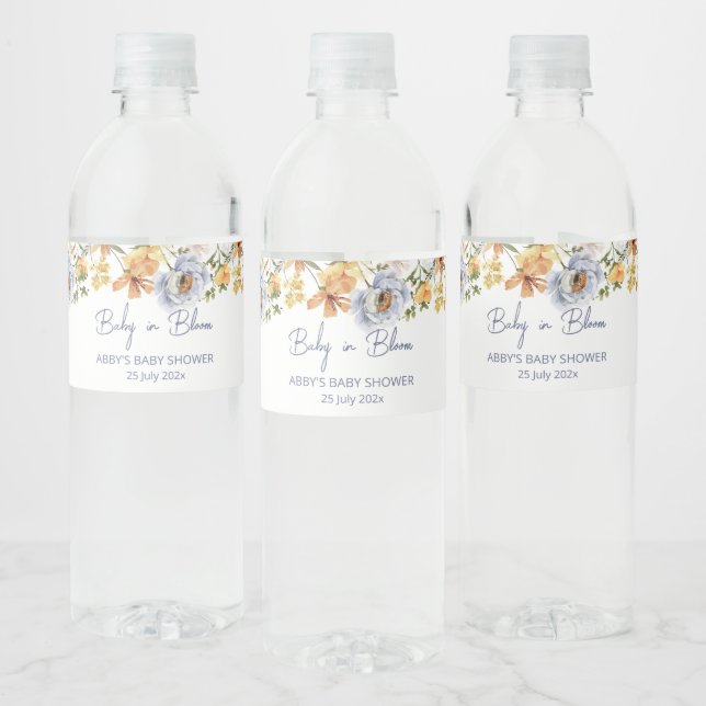 Baby in bloom wildflowers baby shower printed water bottle label (Bottles)