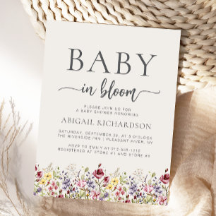 Baby in Bloom Wildflowers Beige Baby Shower Postcard