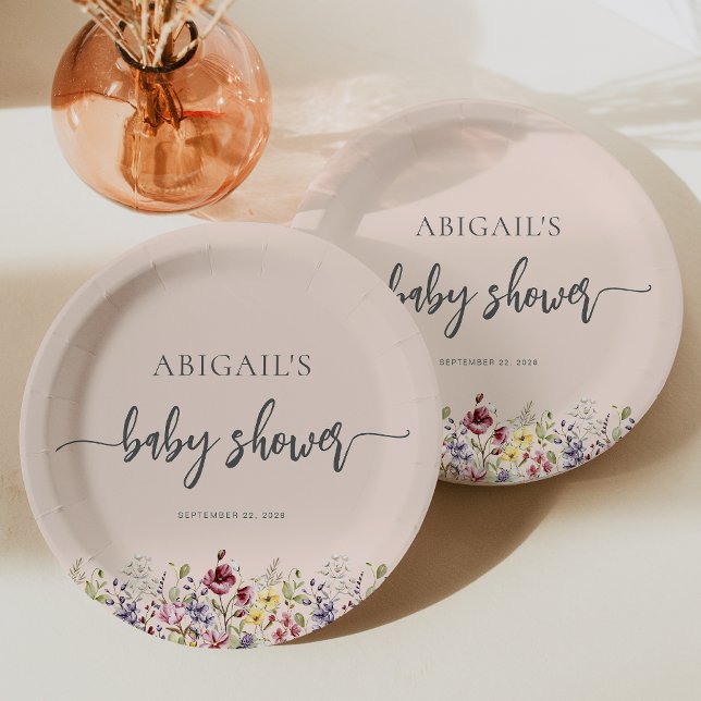 Baby in Bloom Wildflowers Blush Pink Baby Shower Paper Plate (Creator Uploaded)