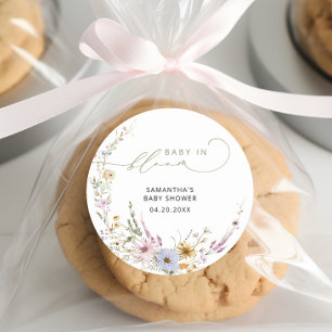 Baby In Bloom Wildflowers Boho Baby Shower Classic Round Sticker