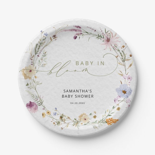 Baby in Bloom Wildflowers Boho Baby Shower  Paper Plate (Front)